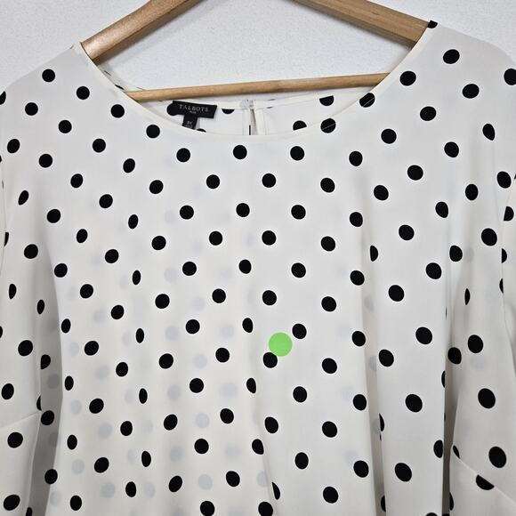 Talbots Side Tie Dot Print Top Sz 3X White Black Polka Dot 3/4 Sleeve READ - Picture 12 of 14